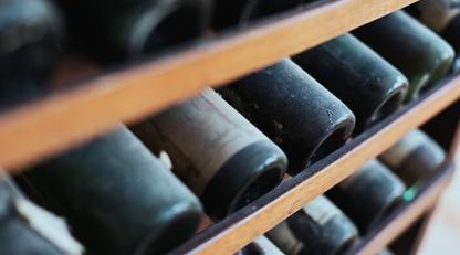 Old bottles of wine on display