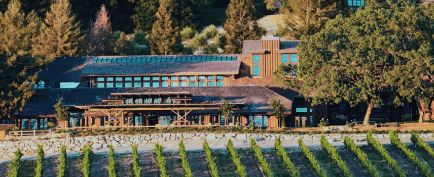 Exterior of Joseph Phelps winery and vineyard