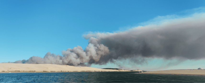 Fire near lake in Bordeaux region